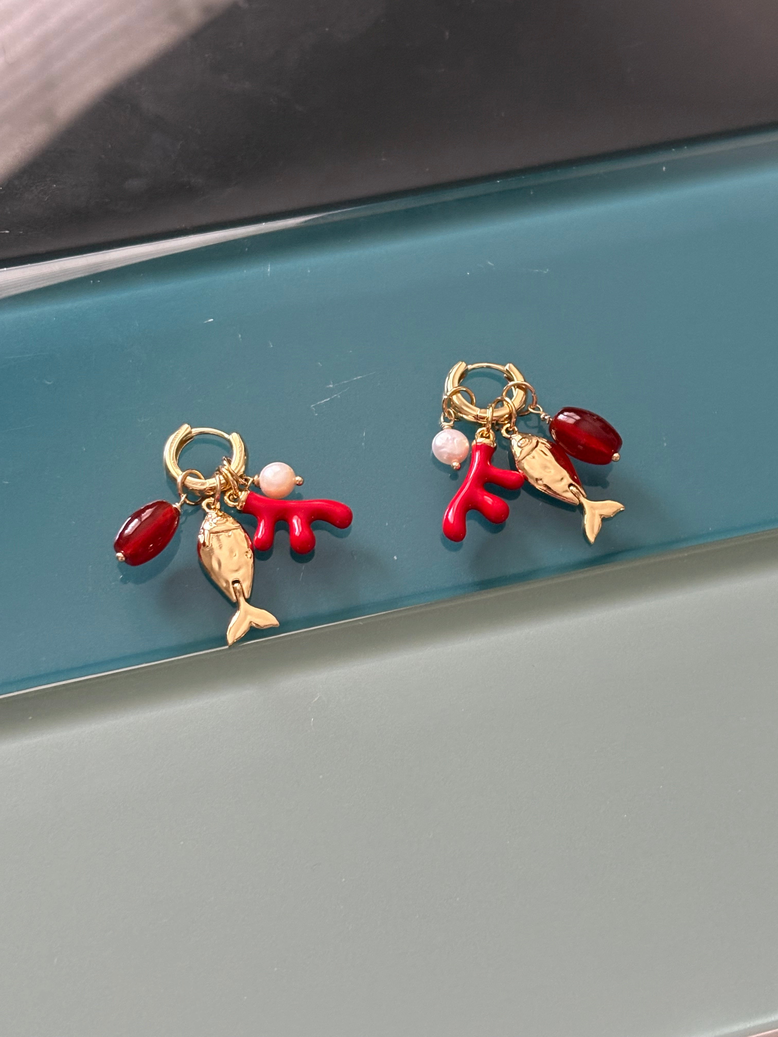 coral cluster earrings