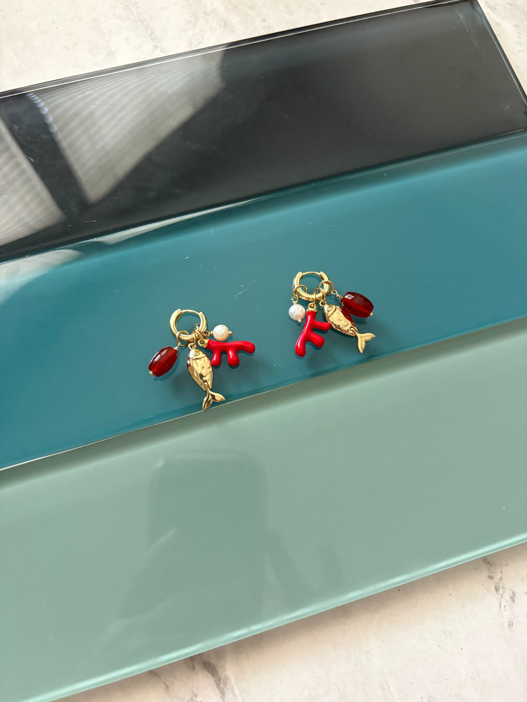 coral cluster earrings
